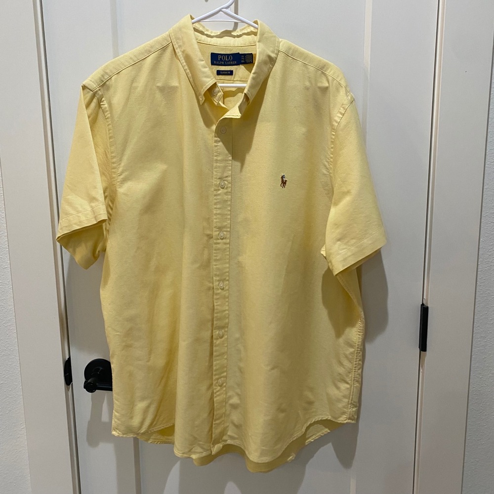 Polo Ralph Lauren Mens XXL Yellow Oxford Short Sleeve Button Down Classic Fit